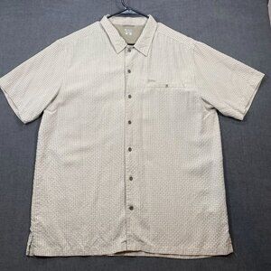 Columbia Mens Size L Short Sleeve Beige Plaid Button-Up Shirt